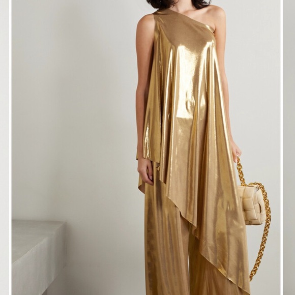 Norma Kamali Dresses & Skirts - NWOT Norma Kamali XS One-shoulder Asymmetric Stretch-lamé Tunic Gold Dress
